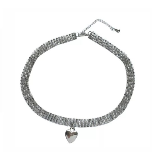 Colier Choker Sweet, CRM, Argintiu cu Pandantiv Inimă, 33 cm [6]