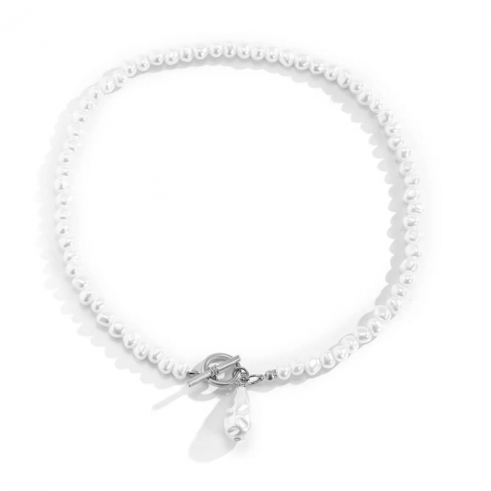 Colier cu perle pentru femei, ADM, Teardrop Pearl, alb-argintiu [1]