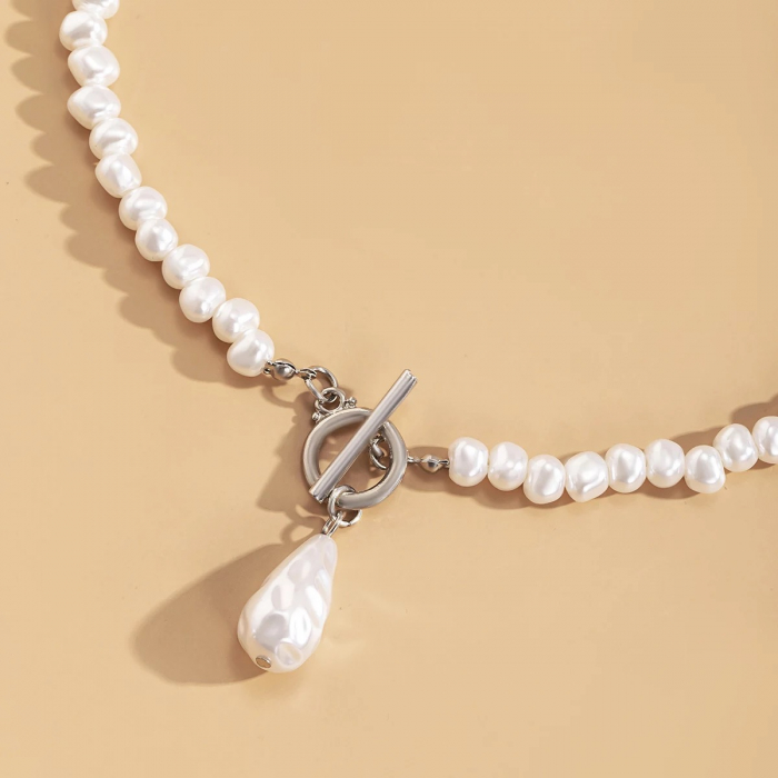 Colier cu perle pentru femei, ADM, Teardrop Pearl, alb-argintiu [2]