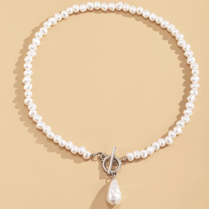 Colier cu perle pentru femei, ADM, Teardrop Pearl, alb-argintiu [4]