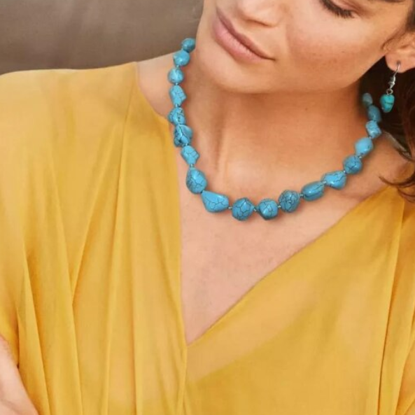 Colier Dama cu Pietre Turcoaz, CRM, Lungime Reglabila [2]