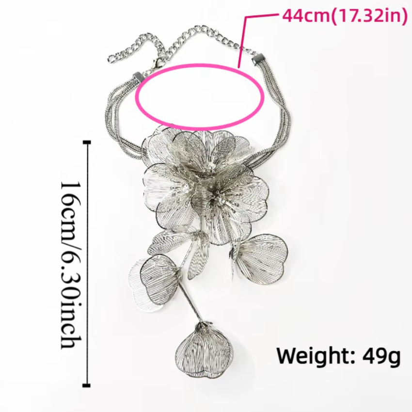 Colier deLux Floral, CRM, Choker Statement cu Franjuri Elegante pentru Femei, Auriu [7]