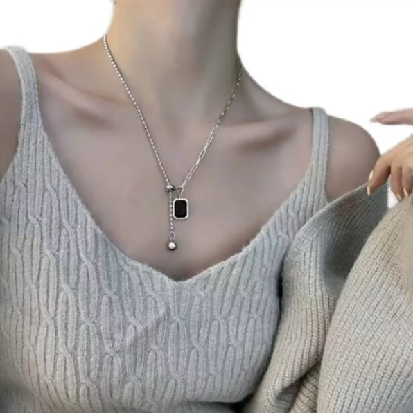 Colier elegant, Black pendant, CRM, 39 cm [6]
