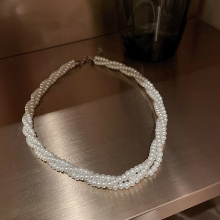 Colier împletit din perle albe, CRM, elegant Pearl, alb/argintiu, 40 cm [2]