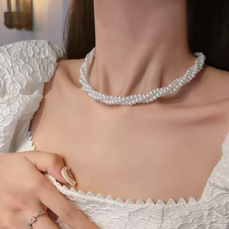 Colier împletit din perle albe, CRM, elegant Pearl, alb/argintiu, 40 cm [7]
