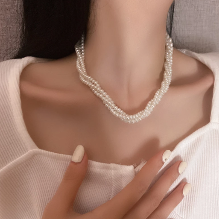 Colier împletit din perle albe, CRM, elegant Pearl, alb/argintiu, 40 cm [3]