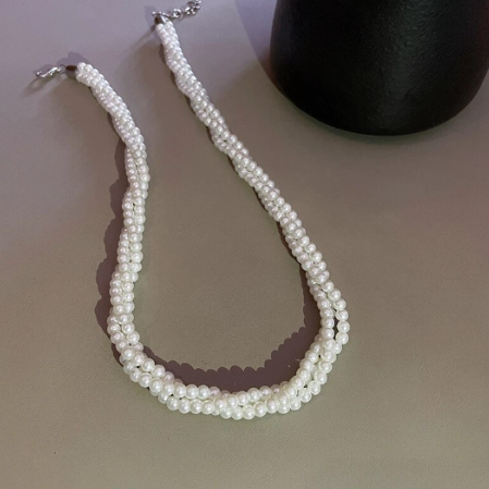 Colier împletit din perle albe, CRM, elegant Pearl, alb/argintiu, 40 cm [6]