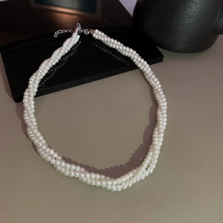 Colier împletit din perle albe, CRM, elegant Pearl, alb/argintiu, 40 cm [5]