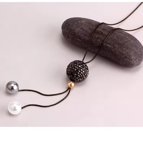 Colier Lung Damă cu Bile de Cristal, CRM, Accesoriu Elegant pentru Rochii și Ținute Pulover [5]