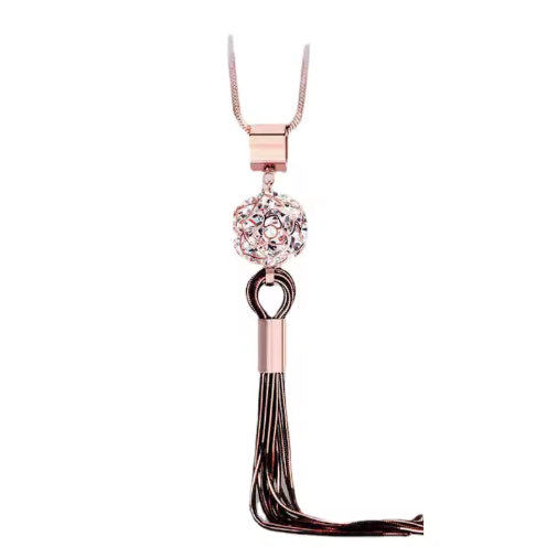 Colier Lung Damă Rose Flower, CRM, Accesoriu Elegant pentru Rochii și Ținute Pulover [2]