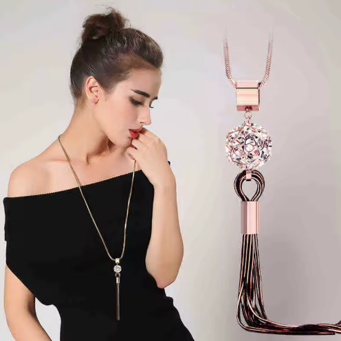 Colier Lung Damă Rose Flower, CRM, Accesoriu Elegant pentru Rochii și Ținute Pulover [4]