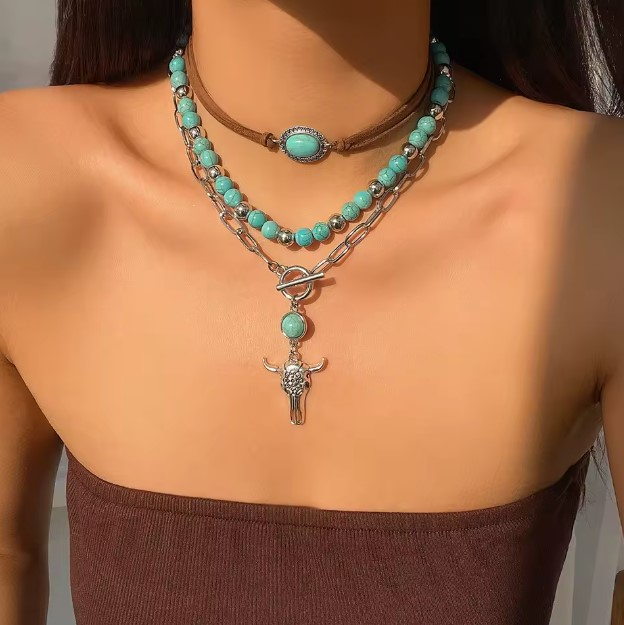 Colier Tip Cocker cu Pandantiv Boho EVNC - Ethnic Style Bull Head, Mărime Reglabilă [2]