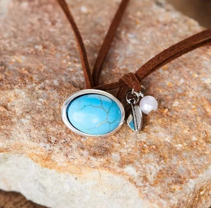 Colier Tip Cocker cu Pandantiv Boho EVNC - Turquoise Pendant, Mărime Reglabilă [3]