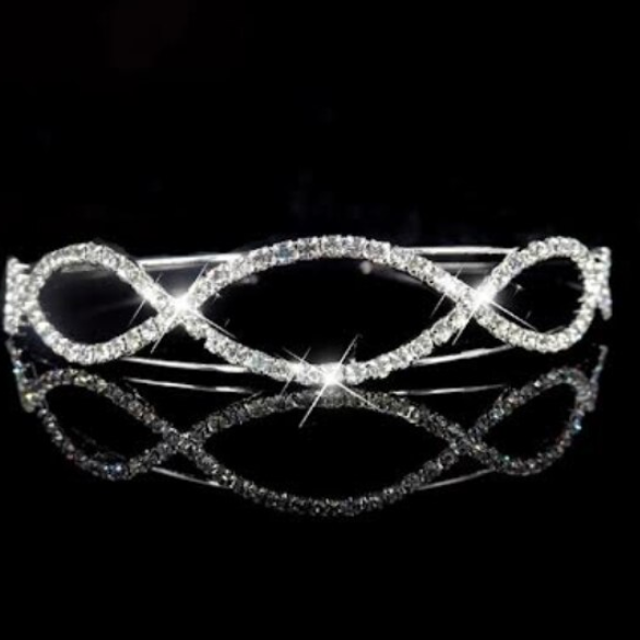 Coroniță Elegantă cu Cristale, CRM,  Accesoriu Decorativ pentru Păr, Argintie [4]