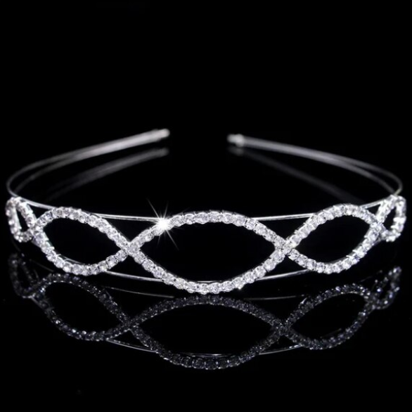 Coroniță Elegantă cu Cristale, CRM,  Accesoriu Decorativ pentru Păr, Argintie [2]