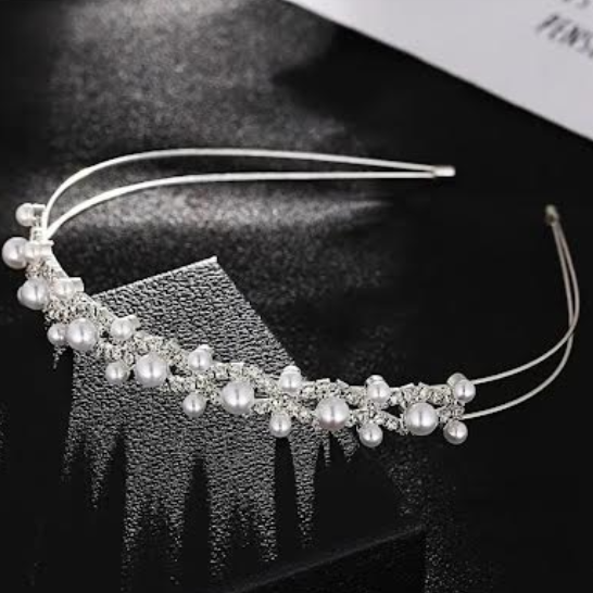 Coroniță Elegantă pentru Păr cu Perle și Cristale, CRM, Accesoriu Decorativ, Alb/Argintiu [3]