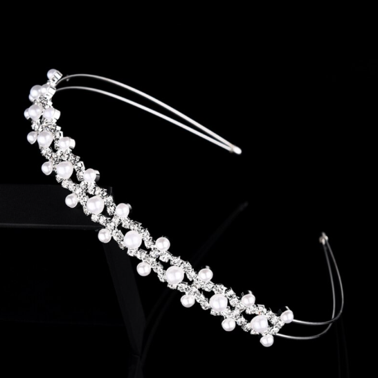 Coroniță Elegantă pentru Păr cu Perle și Cristale, CRM, Accesoriu Decorativ, Alb/Argintiu [5]