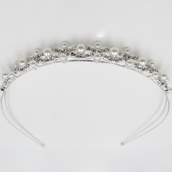 Coroniță Elegantă pentru Păr cu Perle și Cristale, CRM, Accesoriu Decorativ, Alb/Argintiu [4]