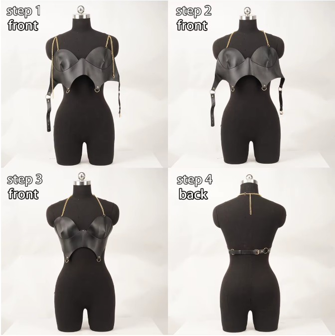Corset Negru cu Lanțuri EVNC - Stil Punk Gothic, Ajustabil [2]
