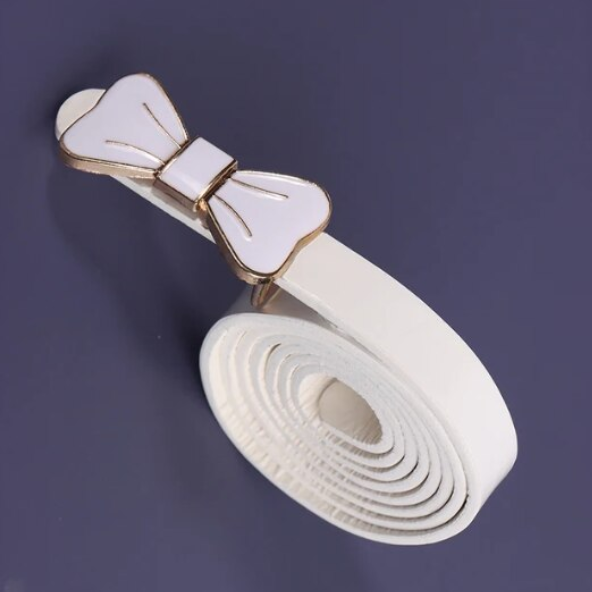 Curea eleganta cu funda decorativa, CRM, ajustabila, PU, 100 cm, alb [5]