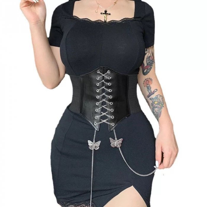 Curea lata pentru femei tip corset, piele ecologica, cu accesorii argintii [7]