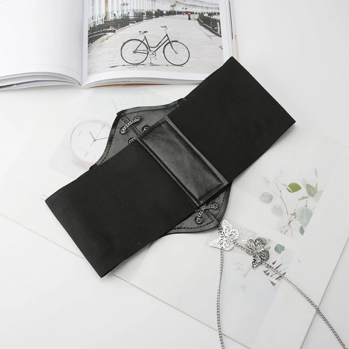 Curea lata pentru femei tip corset, piele ecologica, cu accesorii argintii [9]