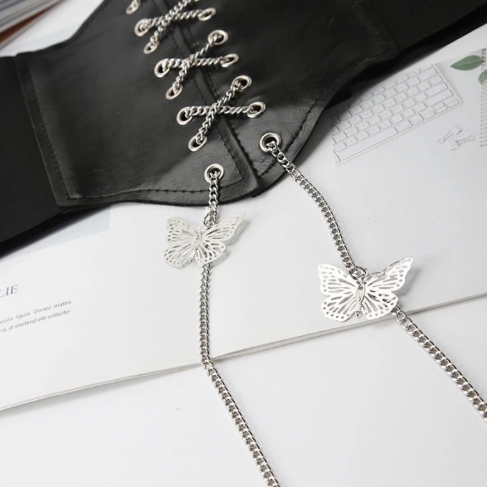 Curea lata pentru femei tip corset, piele ecologica, cu accesorii argintii [6]