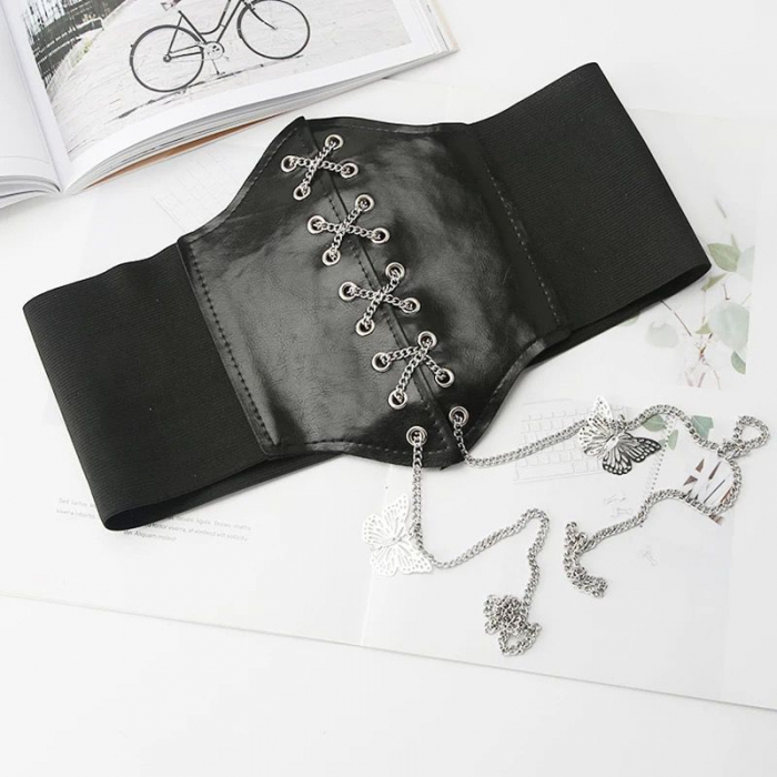 Curea lata pentru femei tip corset, piele ecologica, cu accesorii argintii [3]