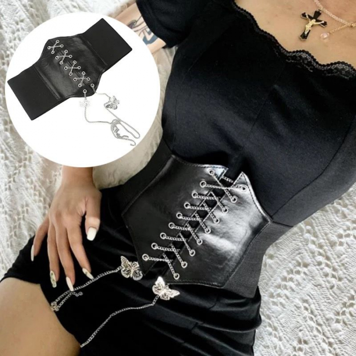 Curea lata pentru femei tip corset, piele ecologica, cu accesorii argintii [5]