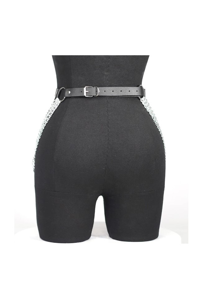 Curea pentru talie cu lanturi decorative, EVNC, Waist Corset, negru [4]