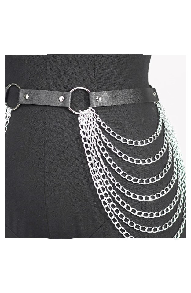 Curea pentru talie cu lanturi decorative, EVNC, Waist Corset, negru [3]
