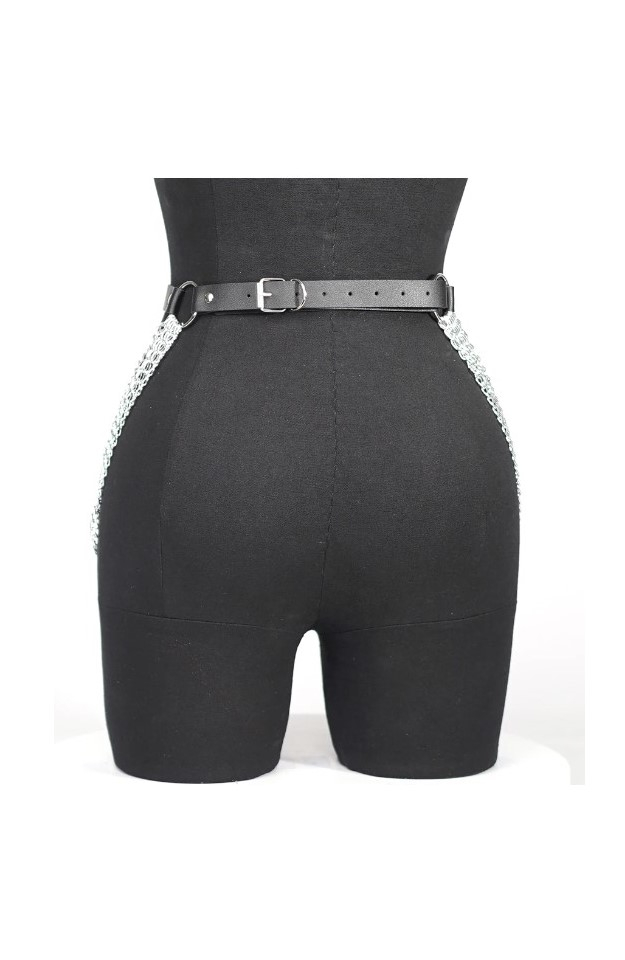 Curea pentru talie cu lanturi decorative, EVNC, Waist Corset, negru [2]