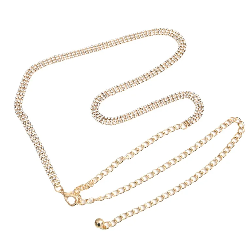 Curea tip lant cu strass, CRM, reglabila, eleganta, accesoriu fashion pentru rochii si tinute de seara, auriu [5]