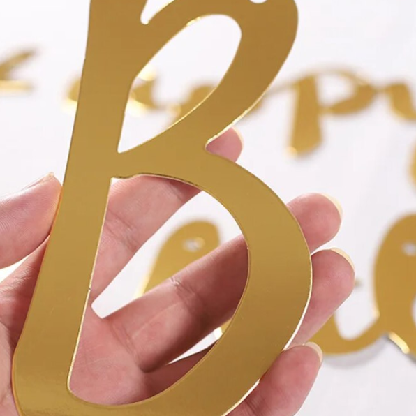 Decoratiune pentru Petrecere, CRM, cu Mesaj Happy Birthday, auriu [3]