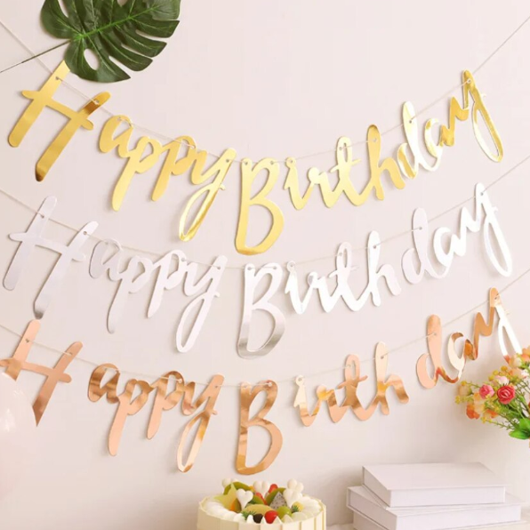 Decoratiune pentru Petrecere, CRM, cu Mesaj Happy Birthday, auriu [5]