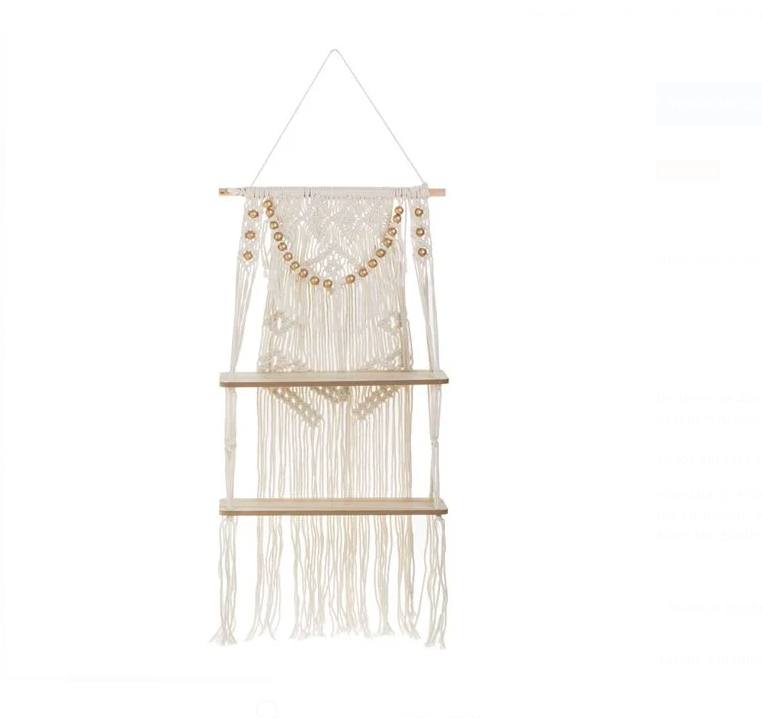 Decoratiune Suspendabila EVNC - Raft Dublu din Lemn cu Model Macrame, 41x13x82cm [2]