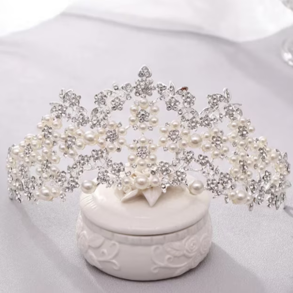 Diadema cu perle si zirconiu, CRM, coronita pentru mireasa, ornament pentru par [6]