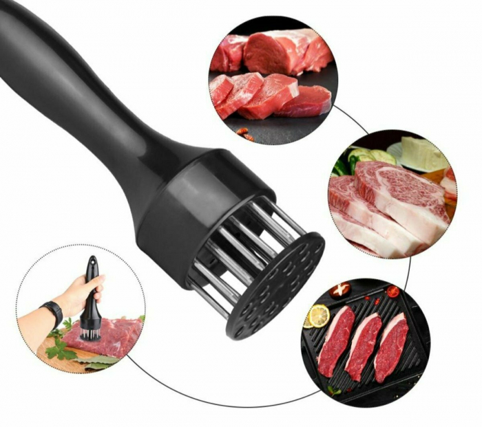Dispozitiv din otel inoxidabil pentru fragezit carnea, ADM, Meet Tenderizer, negru [2]