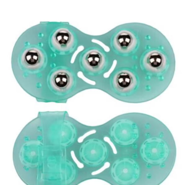 Dispozitiv pentru Masaj Corporal cu 7 role rotative, tip manusa, CRM, pentru relaxare musculara, stimulare circulatie periferica, verde [2]