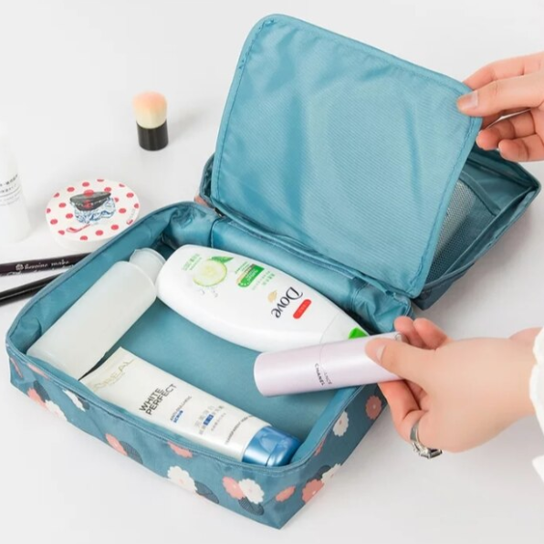 Geanta pentru accesorii si cosmetice, CRM, albastru cu flori [7]