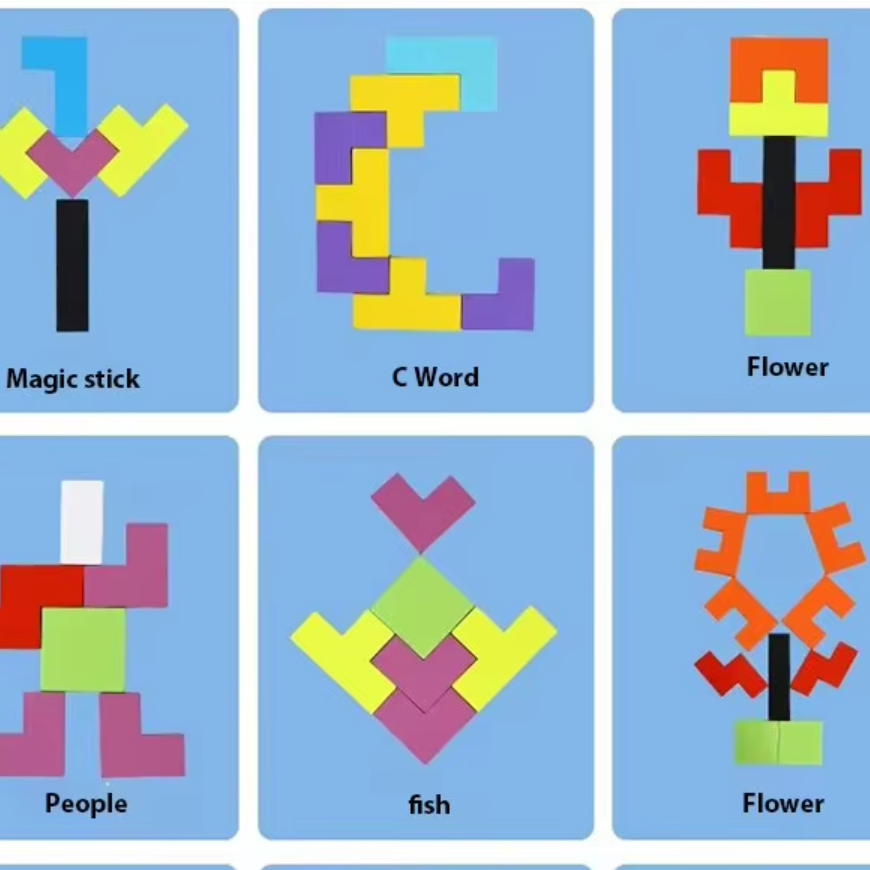 Joc creativ pentru copii - Tangram, Puzzle pt. dezvoltarea inteligentei, CRM, din lemn, cu 40 piese, multicolor [3]