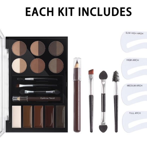 Kit de Styling Sprâncene, Wow Brow/Pro Palette, CRM, cu 6 Farduri Duo, Șabloane și Pensule, Medium Brown [5]