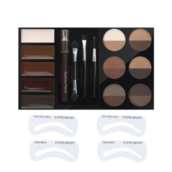 Kit de Styling Sprâncene, Wow Brow/Pro Palette, CRM, cu 6 Farduri Duo, Șabloane și Pensule, Medium Brown [7]