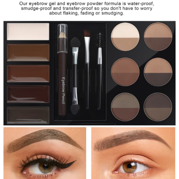 Kit de Styling Sprâncene, Wow Brow/Pro Palette, CRM, cu 6 Farduri Duo, Șabloane și Pensule, Medium Brown [2]