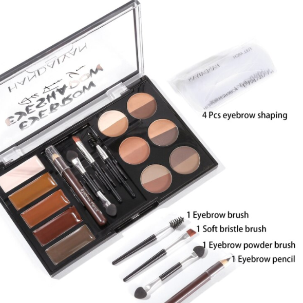 Kit de Styling Sprâncene, Wow Brow/Pro Palette, CRM, cu 6 Farduri Duo, Șabloane și Pensule, Medium Brown [3]