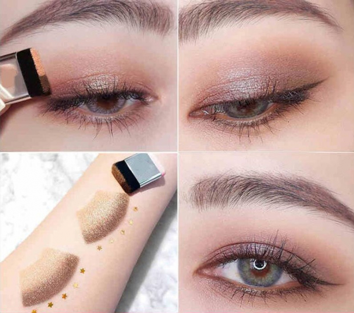 Kit fard de pleoape si pensula, Gradient Lazy Eye, rezistent la apa, nuanta 03 brown [3]