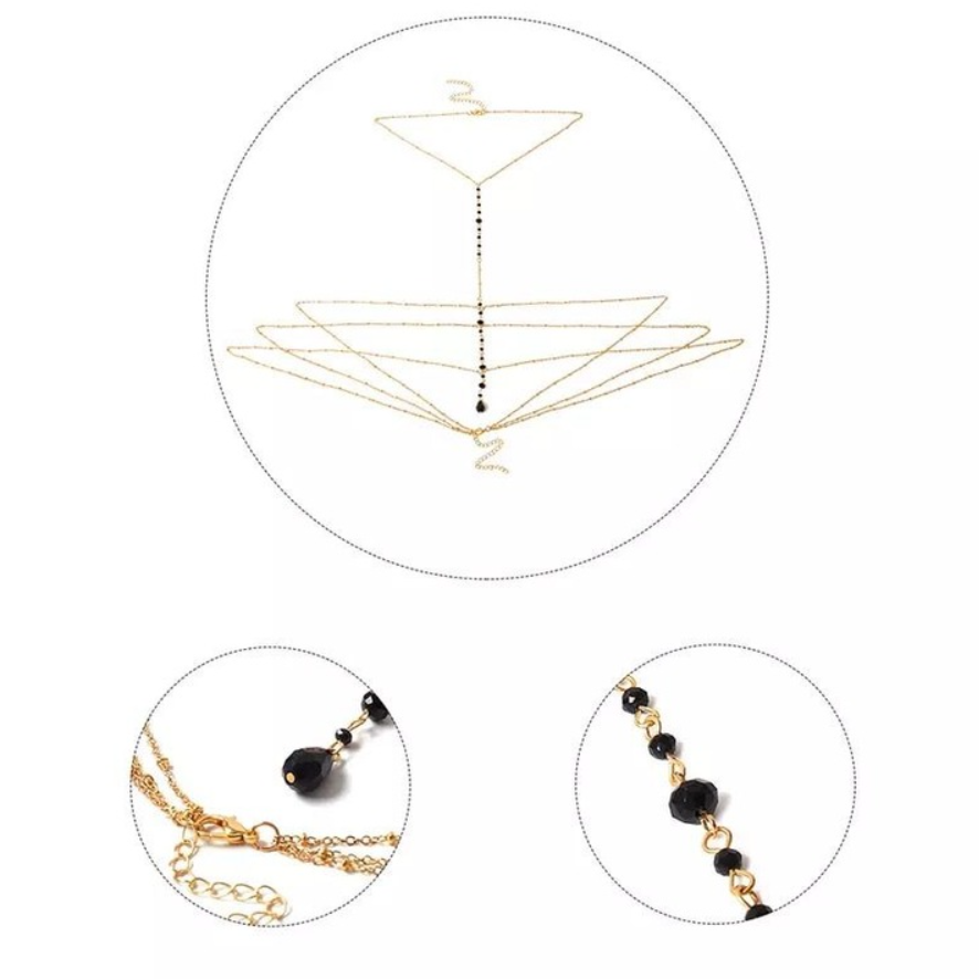 Lantisor pentru corp, ADM, Black Panther – accesoriu body chain elegant, negru-auriu [3]