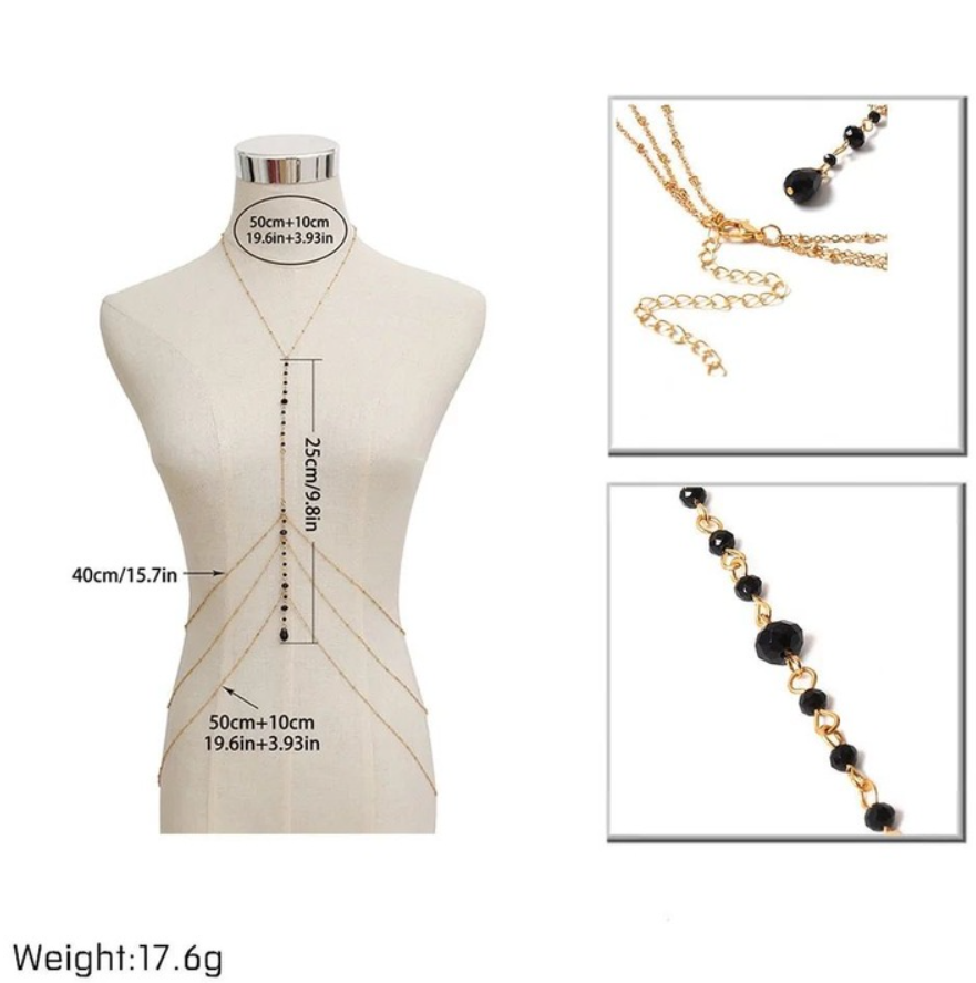 Lantisor pentru corp, ADM, Black Panther – accesoriu body chain elegant, negru-auriu [2]