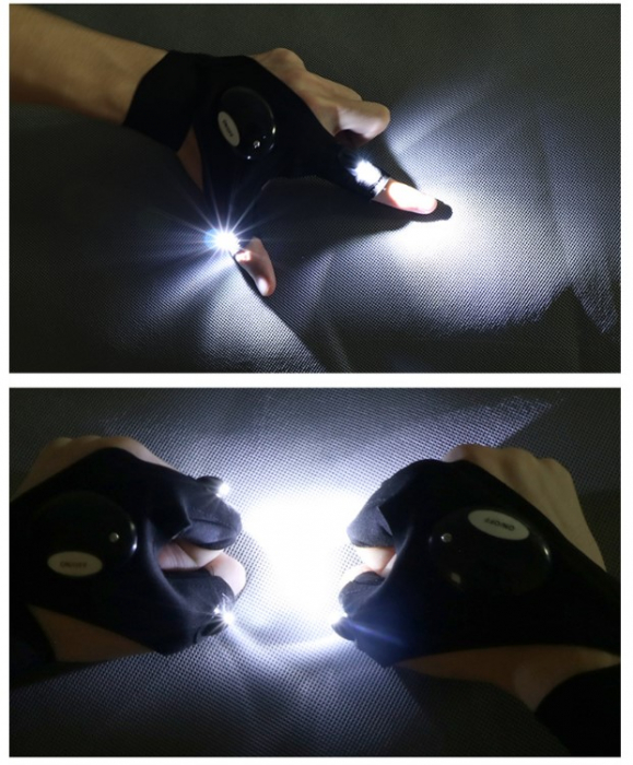Manusa cu 2 mini lanterne incorporate, EVNC, LED Flashlight Waterproof, pentru mana dreapta, marime universala, negru [5]