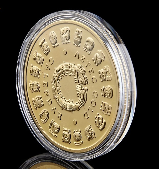 Moneda crypto pentru colectionari, GMO, Maya Aztec, aurie [6]
